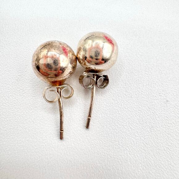 Vintage Sterling Silver 925 Ball Sphere Stud Earrings Patina Acid Tested 8 mm - Picture 8 of 12